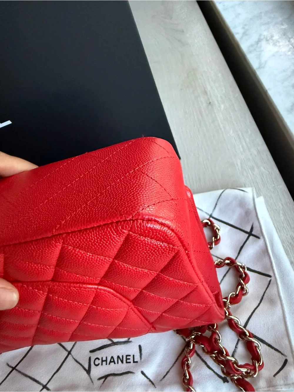 Chanel Red Quilted Classic Double Flap Shoulder Bag with Gold Hardware